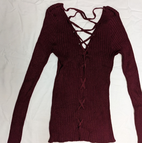 Burgundy String back Long Sleeve - Picture 4 of 6